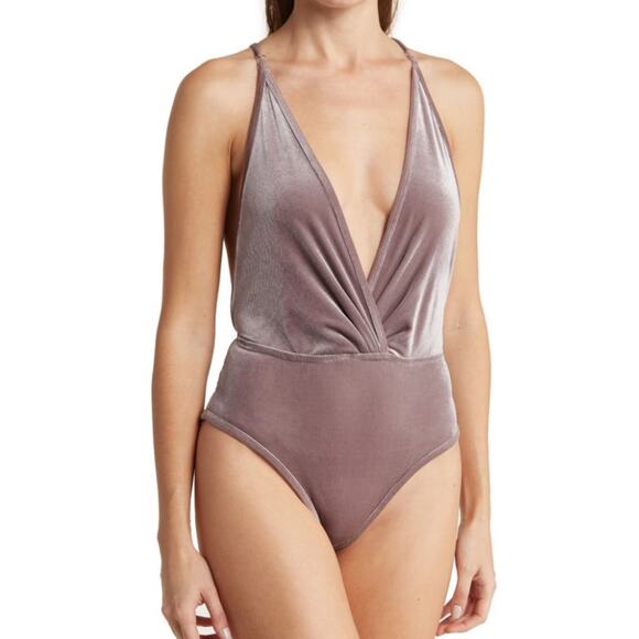 Wishlist Tops - Wishlist Velour Bodysuit in Gold Size S